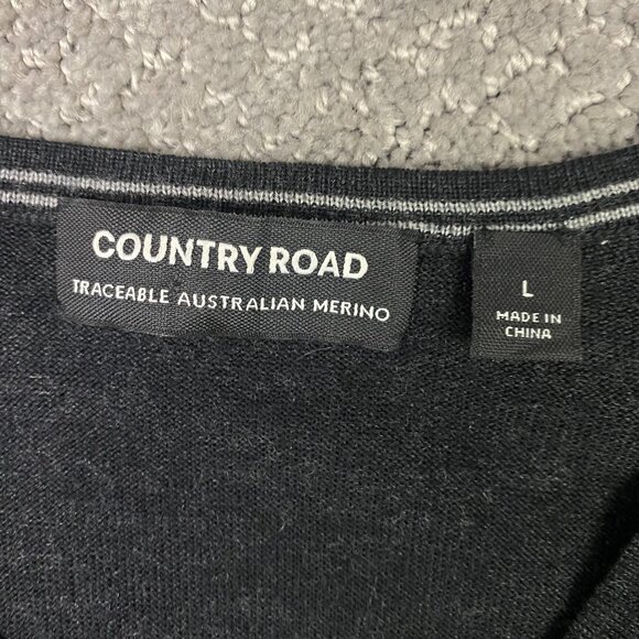 Country Road Merino Wool Sweater Men's Large Black V-Neck Pullover Jumper - Picture 5 of 10